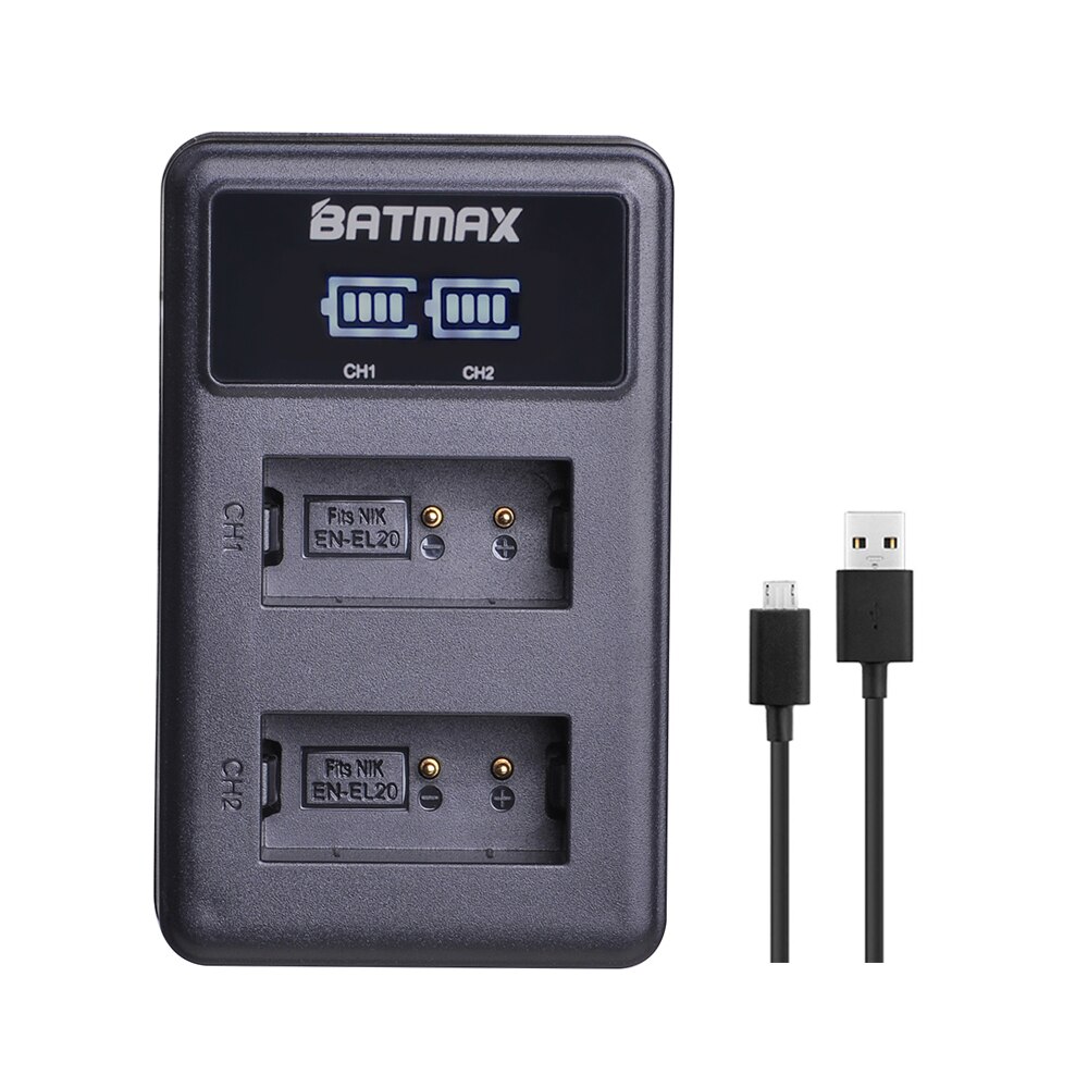 Batmax fi -el20 en-el20a fi  el20 en el20a akku + led usb kaksoislaturi nikon coolpix  p1000 nikon  s1 j1, j2, j3 nikon 1 aw1: 1 laturi