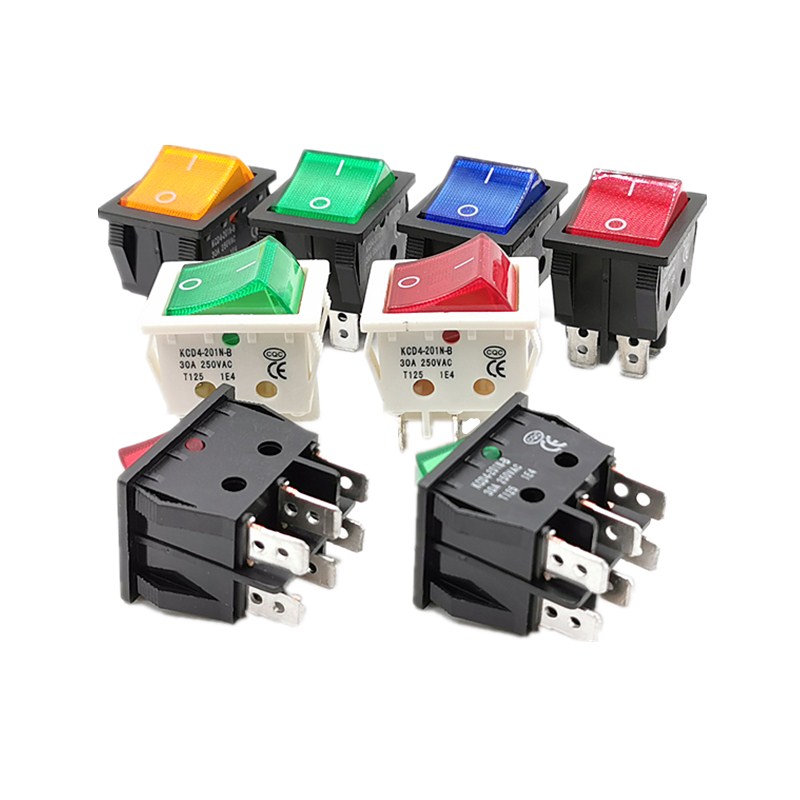 Kcd 4-201n- b elektrisk sveisemaskin strømbryter med rødt lys 30a 250 vac elektrisk stekeovnsvarmebryter 4/6 pinner 2 posisjoner