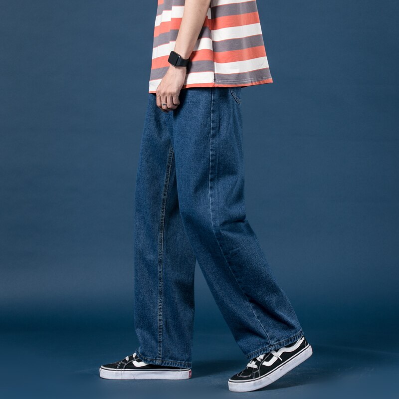 Lyse jeans herre efterår lige løse herrebukser koreansk stil trendy brede ben mopping daddy bukser