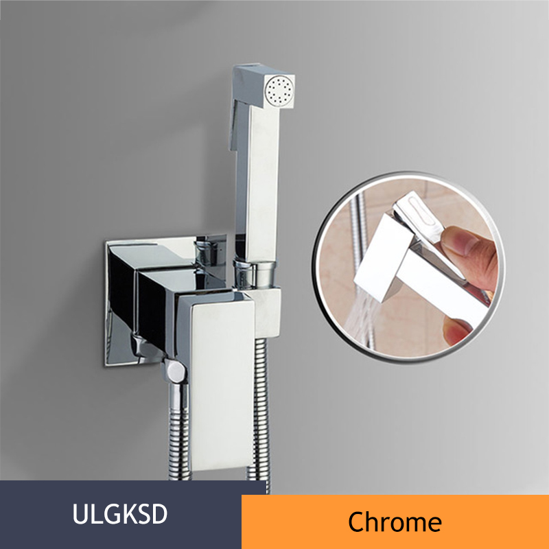 ULGKSD Bathroom Bidet Square Hand Shower Head Chrome Finish Solid Brass Cold Water Valve Tap Crane 360 Degree Switch: Chrome