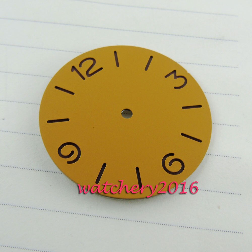 38.9mm Bliger orange dial hollow aantal Kit fit automatisch uurwerk horloge Wijzerplaat