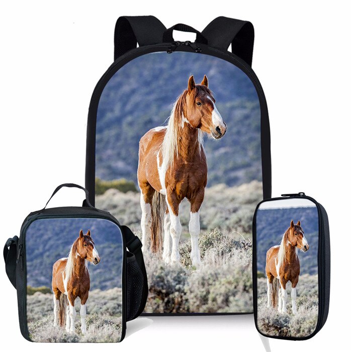 Forudesigns 3 Stks/set Wilde Paarden Schooltas Voor Jongens Orthopedische Rugzakken Schooltas Basisschoolleerlingen Mochila Escolar: RH0447CGK