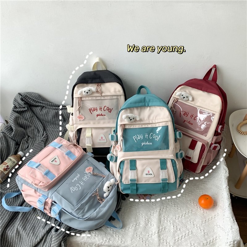 Waterdichte Badge Ita Vrouwen Rugzak Transparante Contrast Kleur College Gilrs Schooltassen Vrouwelijke Flap Multi-Pocket Laptop Rugzak