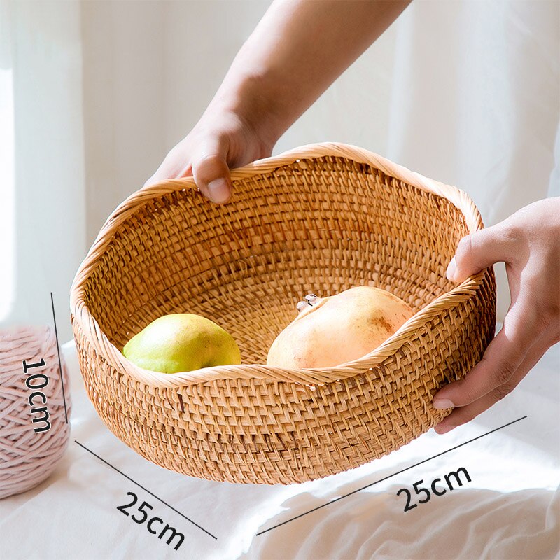 Rattan Fruit Plates Storage Basket Nut Dried Fruit Tray Bamboo Weaving Baskets Household Snack Candy Storage Containers: large fruit plate 2