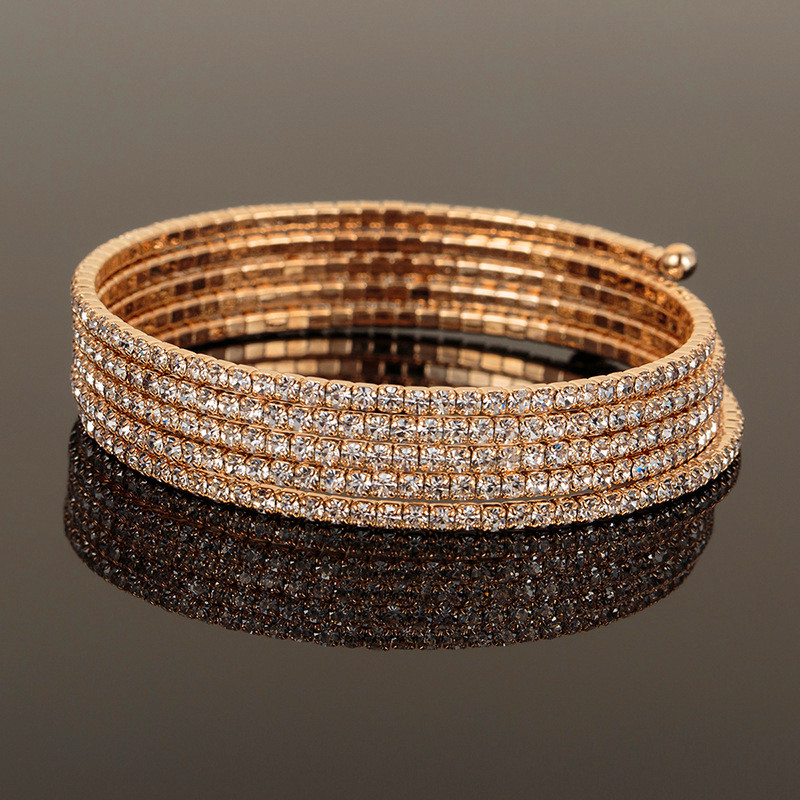 Schattige Vrouwelijke Gouden Kleur Bangle Crystal Rhinestone Bruiloft Armbanden Armbanden Voor Vrouwen Valentijnsdag