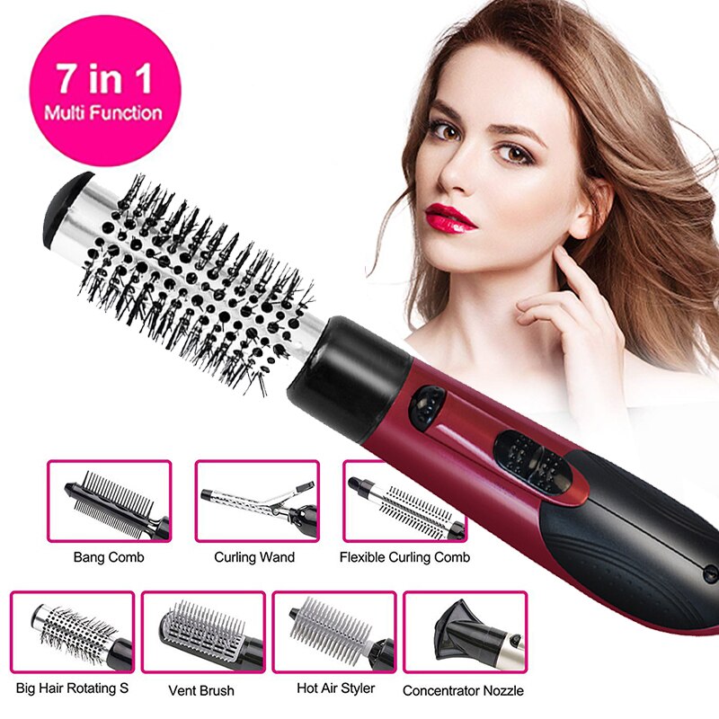 Brosse à lisser rotative 7 en 1, électrique Hor Air, sèche-cheveux, peigne à Air , Ion négatif, coiffeur
