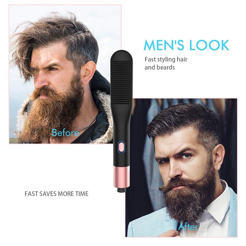 Multifunctional Portable Heating Beard Straightener with Anti-Scald Feature Hair Curler Styling Tools for Men