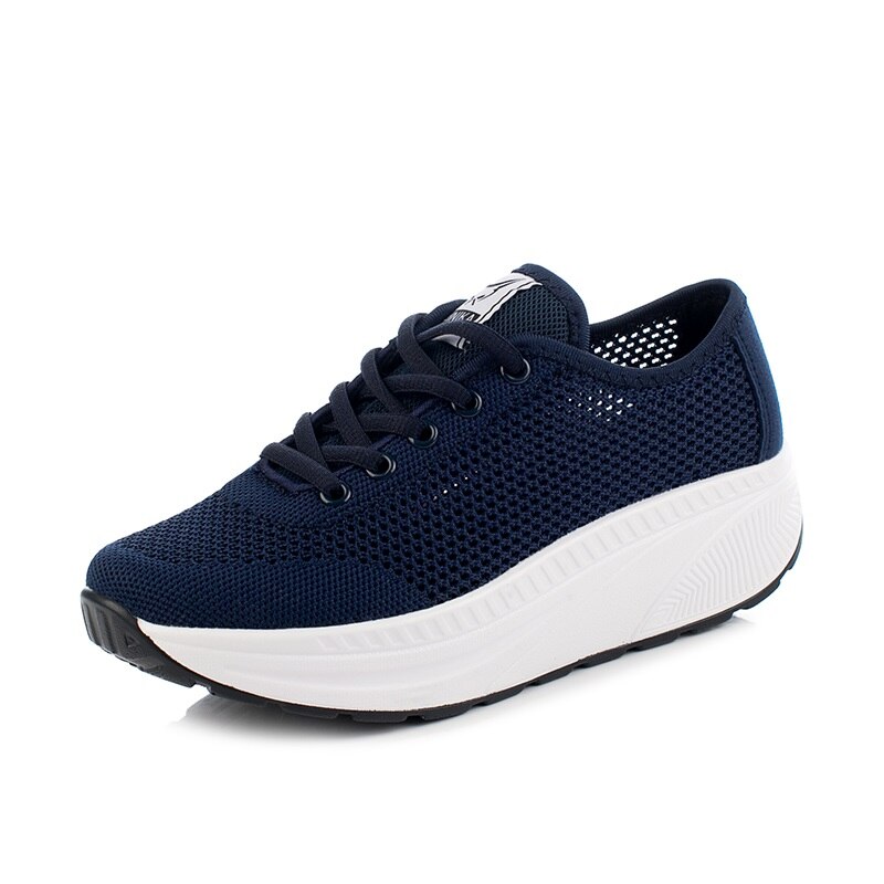 Summer Shopping Toning Shoes For Women Fitness Walking Slimming Jogging Sneakers 4.5 cm Wedge Platform Swing Shoes: Blue / 7