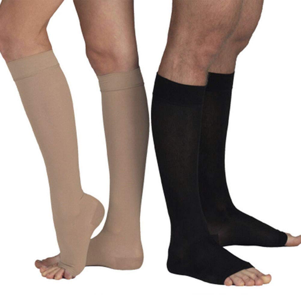 Open Toe Knee High Calf Compression Socks Women & Men Firm 20-30 mmHg Graduated Support for Varicose Veins Edema Flight Socks