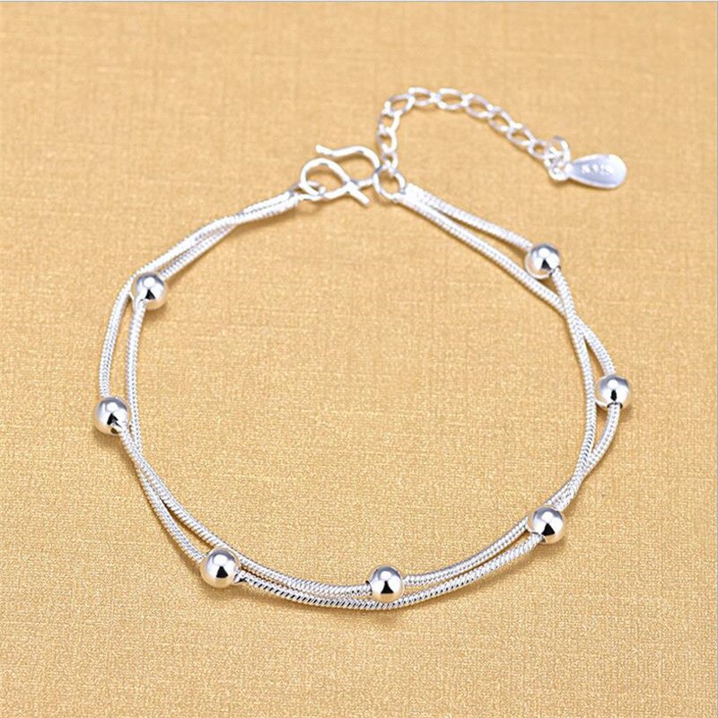 Everoyal Trendy 925 Sterling Zilveren Enkelbanden Voor Vrouwen Sieraden Leuke Double Layer Link Chain Armbanden Meisje Verjaardag Accessoires