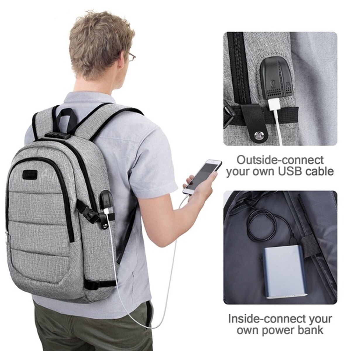 Mannen Rugzak Tas 17.3 "Laptop Notebook Mochila Grote Usb-poort Mannelijke Waterdichte Back Pack Rugzak School Rugzak Anti Diefstal