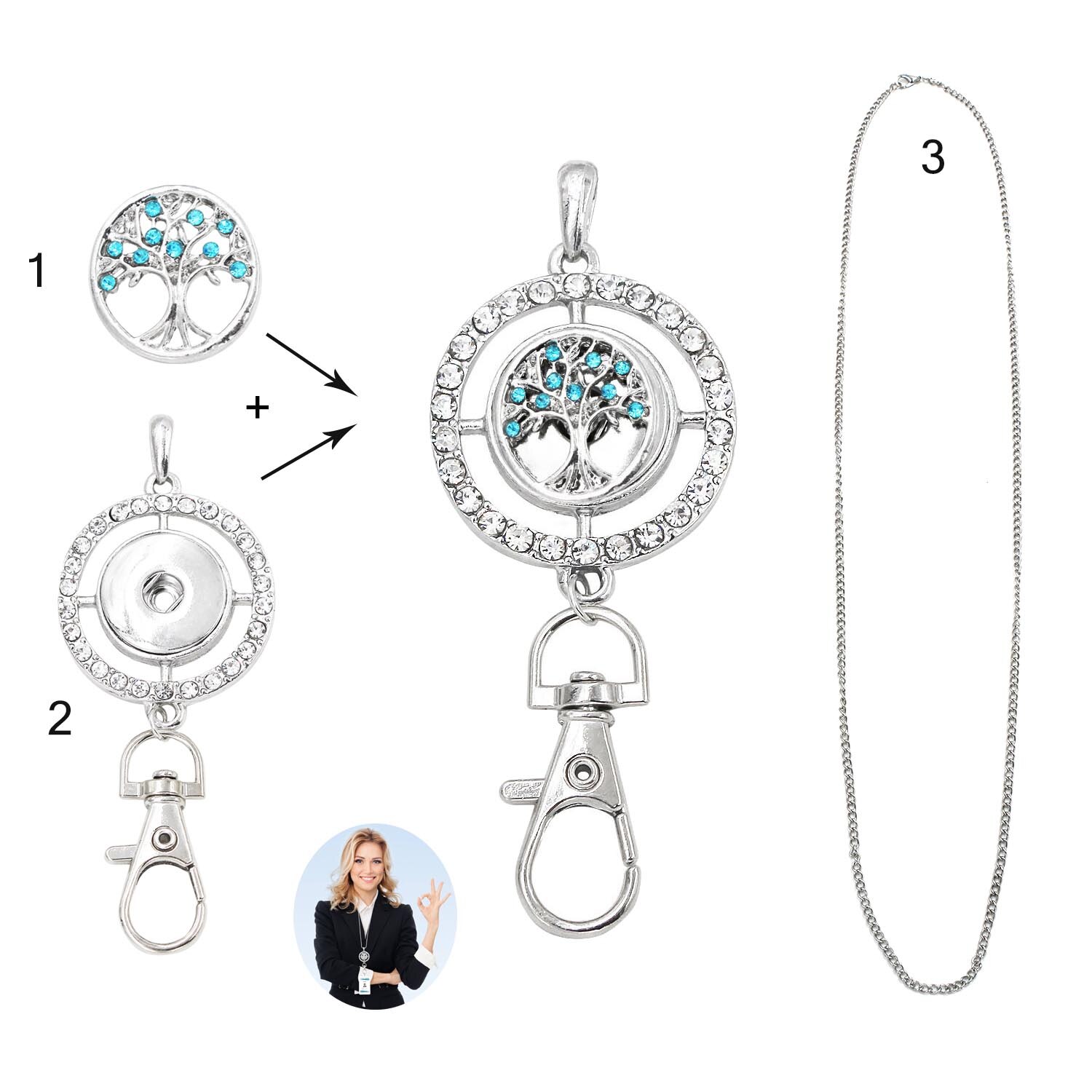 Idclip Schlüsselband Halfter Ich würde Abzeichen Eule schnappen Schmuck Rosa Reize Anhänger Clip Bling Halskette Frauen Büro zubehör: LA16