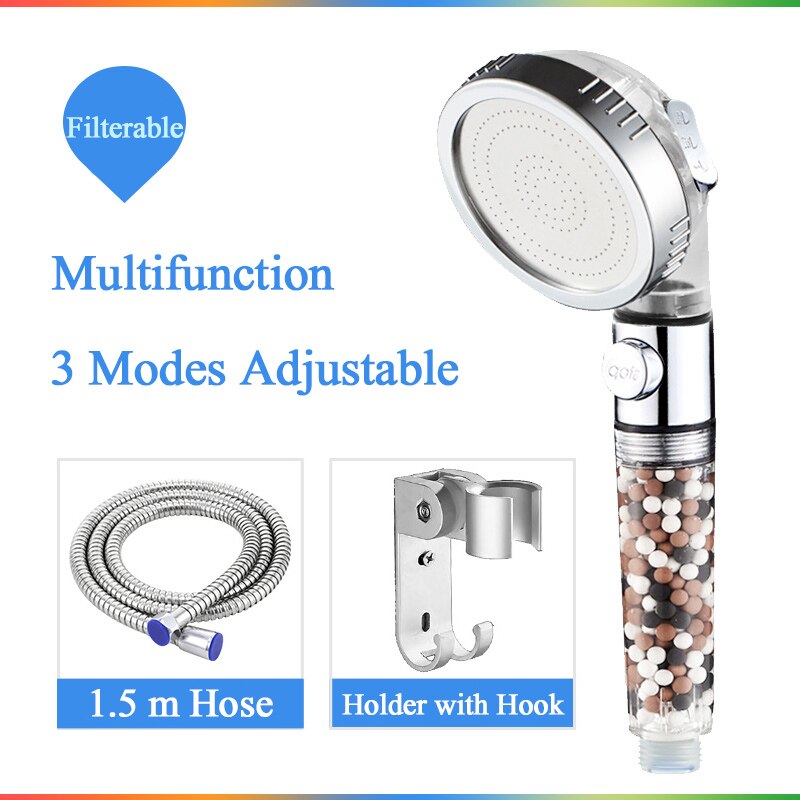 Bathroom 3-Function SPA shower head with switch on/off button high Pressure Anion Filter Bath Head Water Saving Shower: C193-set