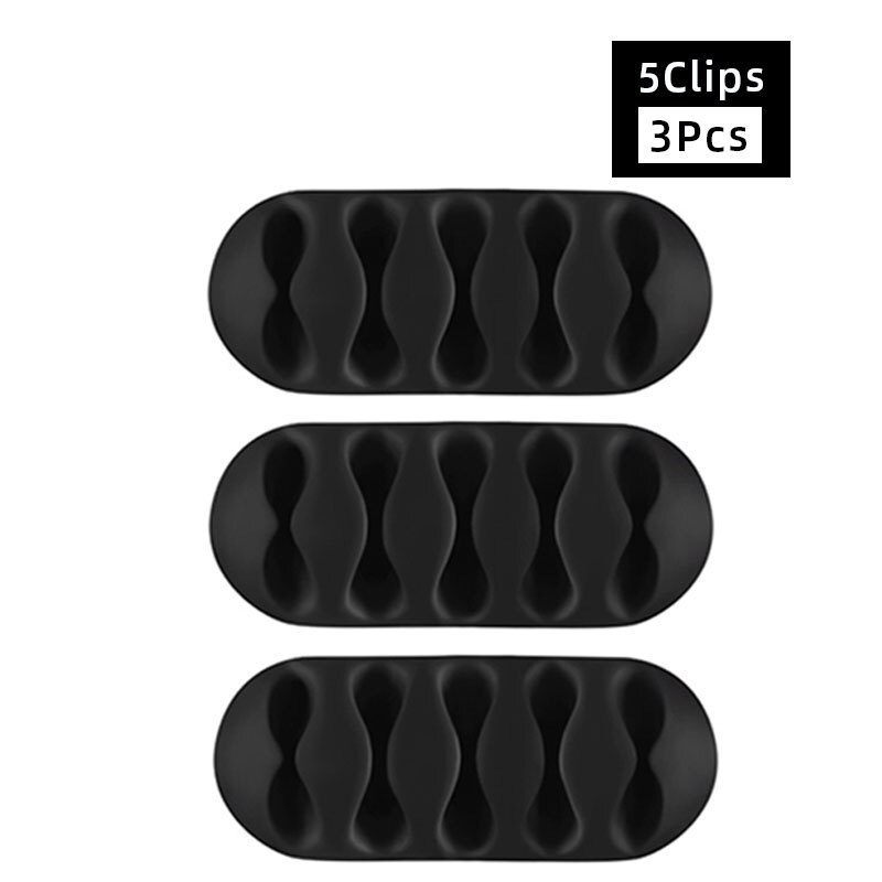 Round Cable Holder Protector Management Device Organizer Finishing Desktop Plug Silicone Wire Retention Clips: 5Clips-3Pcs