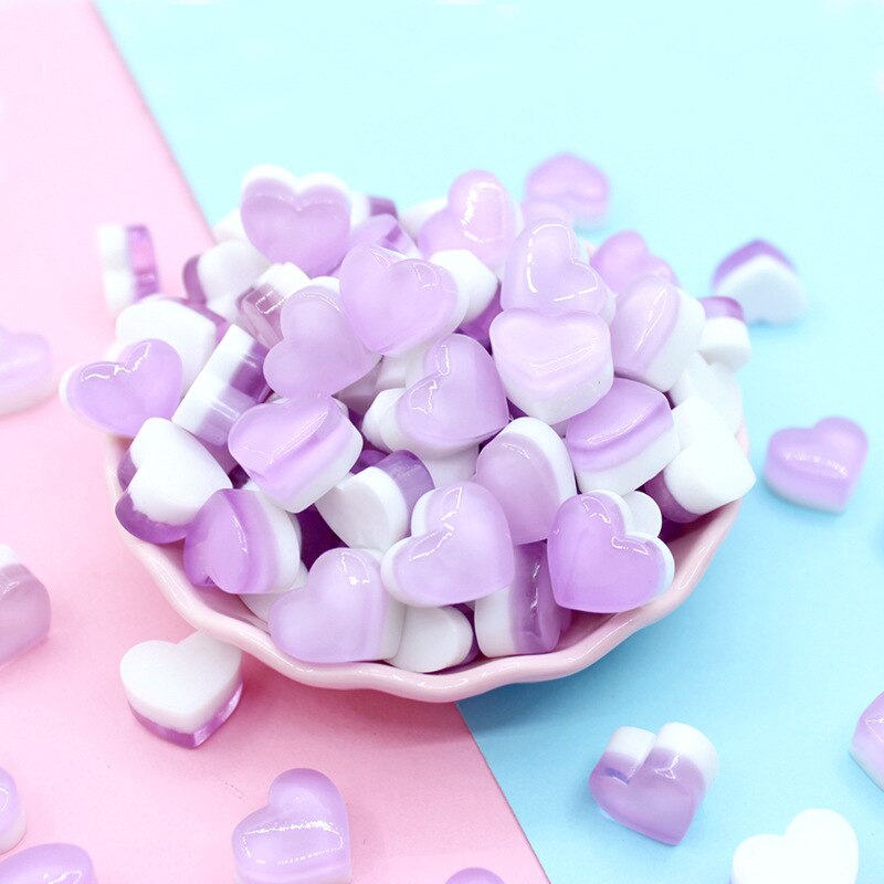 Boxi10/20pcs/pack Slime Additives Charms Resin Hearts Candy DIY Kit Slime Filler For Fluffy Clear Crystal Slime: Purple 20pcs