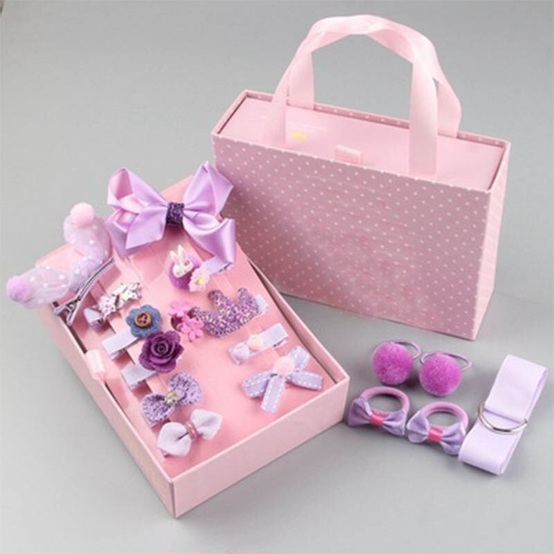 18pcs Children Hair Clip Girl Headwear Boxed Hairpin Hair Rope Accessories Hair Ring Circle Kid Lovely Rubber Band: purple