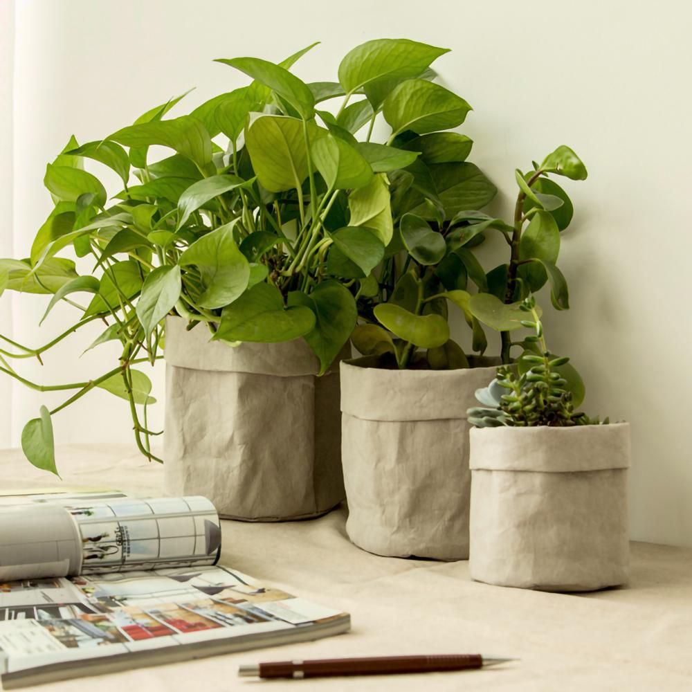 2 Color Waterproof Eco-friendly Kraft Paper Flower Pot Holder Reuseable Plant Pot Drouble Multifunction Desktop Home Storage Bag