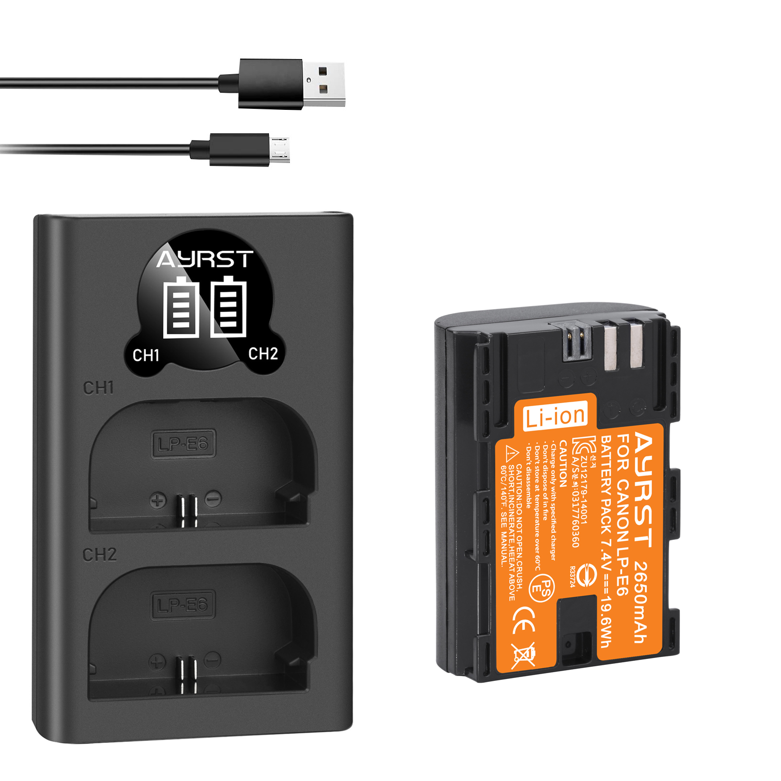 Batterie 2650mAh LP E6 LPE6 LP-E6 E6N + double chargeur LED pour appareil photo Canon EOS 5DS R 5D Mark II 5D Mark III 6D 7D 70D 80D: 1 Battery 1 Charger