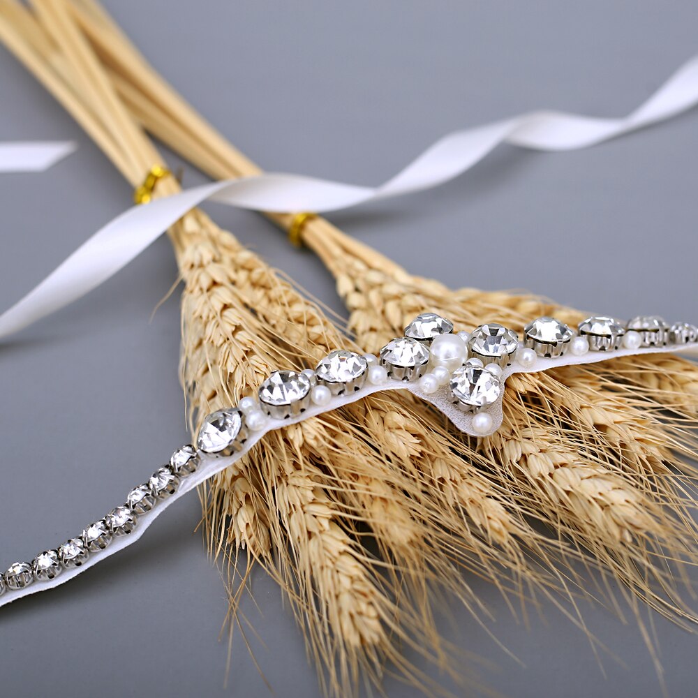 TRiXY S391 Stunning Silver Diamond Belt Wedding Dress Belt Thin Rhinestone Belt Pearls Belts Formal Belts for Bridesmaid Dresses