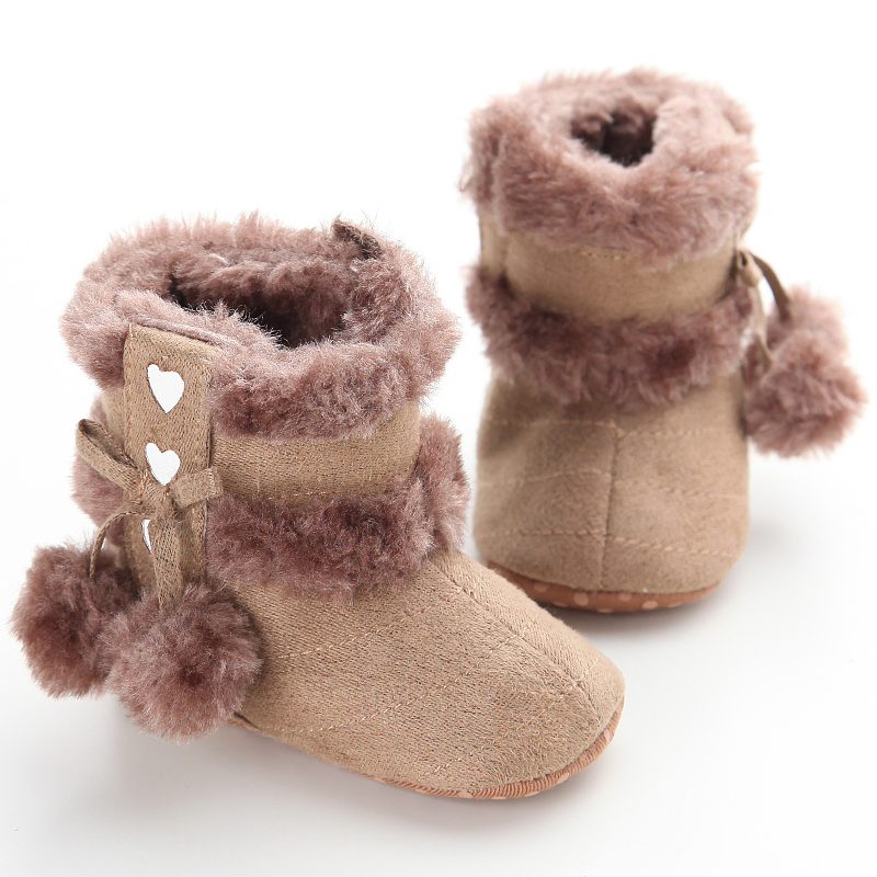 Wintermeisjes zachte pluche laarsjes, antislip sneeuwlaarzen voor baby's, warme schattige sneeuwlaarzen voor baby's, winterlaarzen voor baby's 0-18m: Bruin / 13-18 maanden