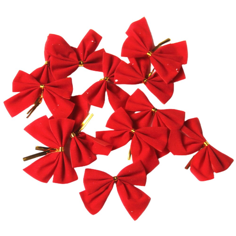 12pcs Hanging Ornaments Red Cloth Party Christmas Bows Garland Tree Decor With Twist Tie Reusable Home Small