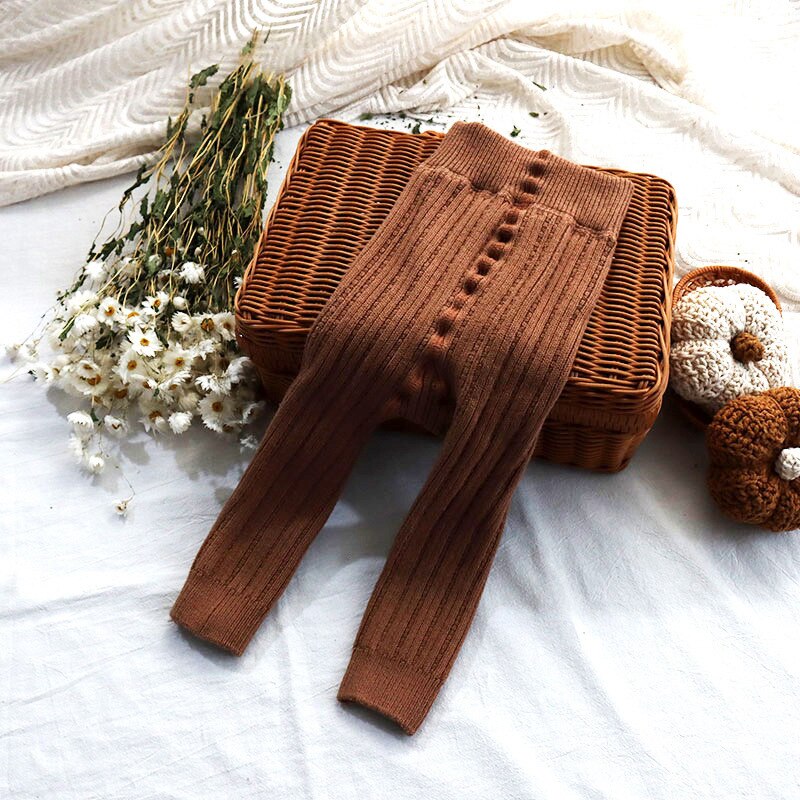 Leggings di lana spagnola per bambini neonate di cotone Leggings collant ispessiti vita alta elasticità pantaloni accoglienti pantaloni per bambini: brown / S(60-70cm)
