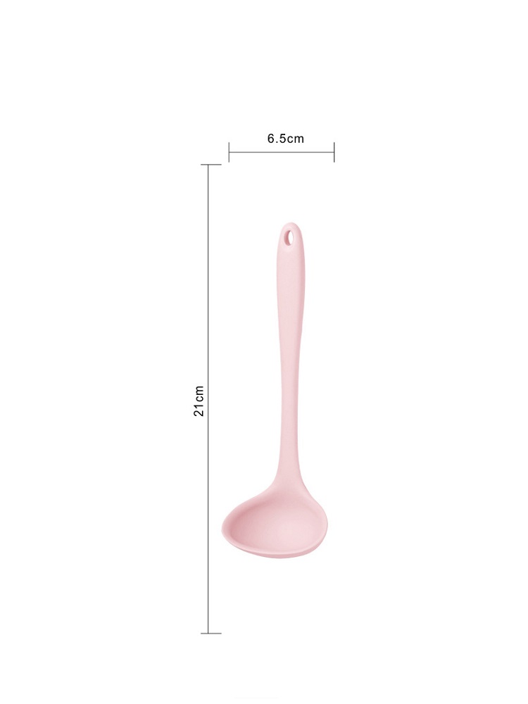 Silicone Ladle Soup Spoon Non-stick Curved Handle Unbreakable Big Round Scoop for Dinner Kitchen Dining Tool Tableware: Pink