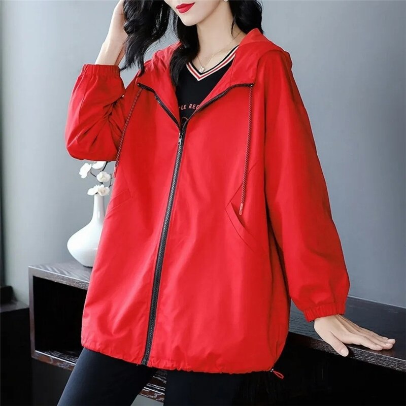 Chaqueta con cremallera para mujer, abrigo corto con capucha, informal, suelto, para primavera y otoño, 6XL, novedad de 2022