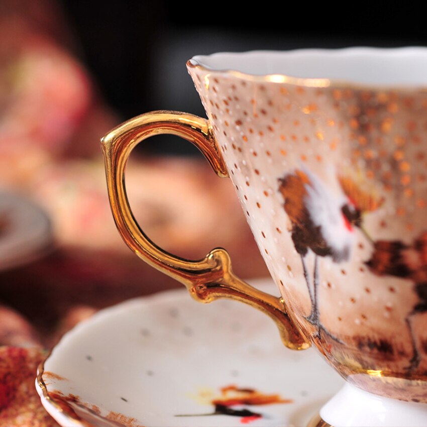 Pastoral style bone china coffee cup Europe style cup and saucer set espresso cafe cup Luxury afternoon flower tea