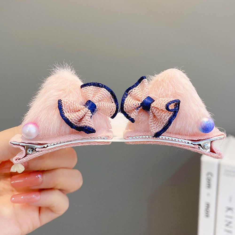 Pinzas para el pelo de felpa con forma de orejas de gato para niños, horquillas con lazo para bebé, accesorios para el cabello, accesorios para fotos, horquillas de bola de felpa: K