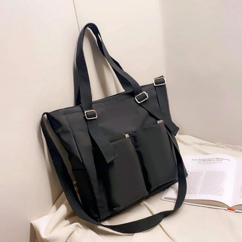 Vrouwelijke Tas Shoppers Eenvoudige Mode Rits Handtassen Schouder Waterdichte Grote Capaciteit Tassen Vrouwen Crossbody: Black No Pendent