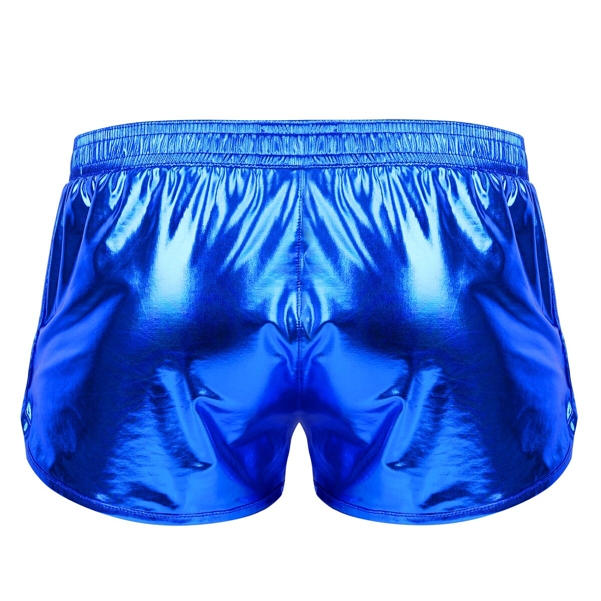 TiaoBug Shiny Metallic Solid Color Low Rise Elastic Waistband Men Swim Boxer Shorts Club Rave Dance Costume Bathing Suit Trunks