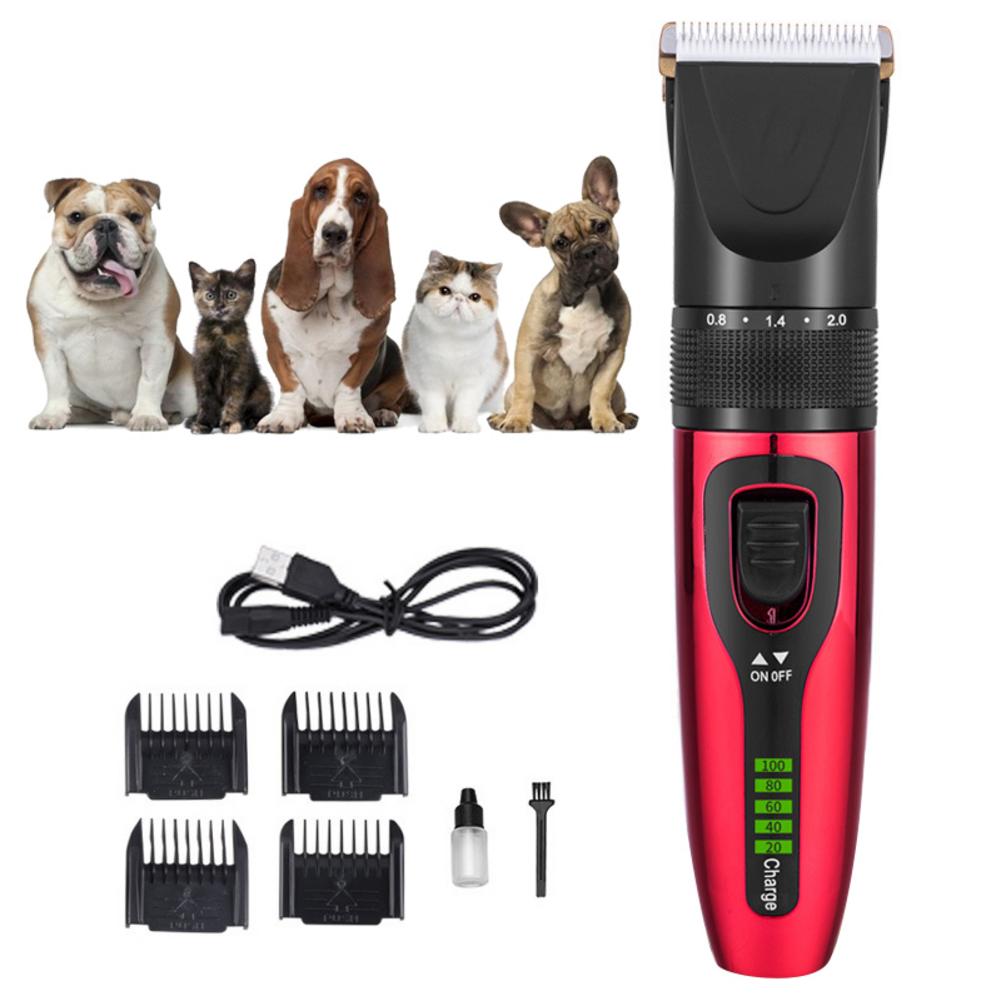 Pet Dog Cat Hair Trimmer Rechargeable Low-noise Pet Hair Clipper Remover Grooming Hair Trimmer Electrical Pets Hair Cut Machine: Red Color