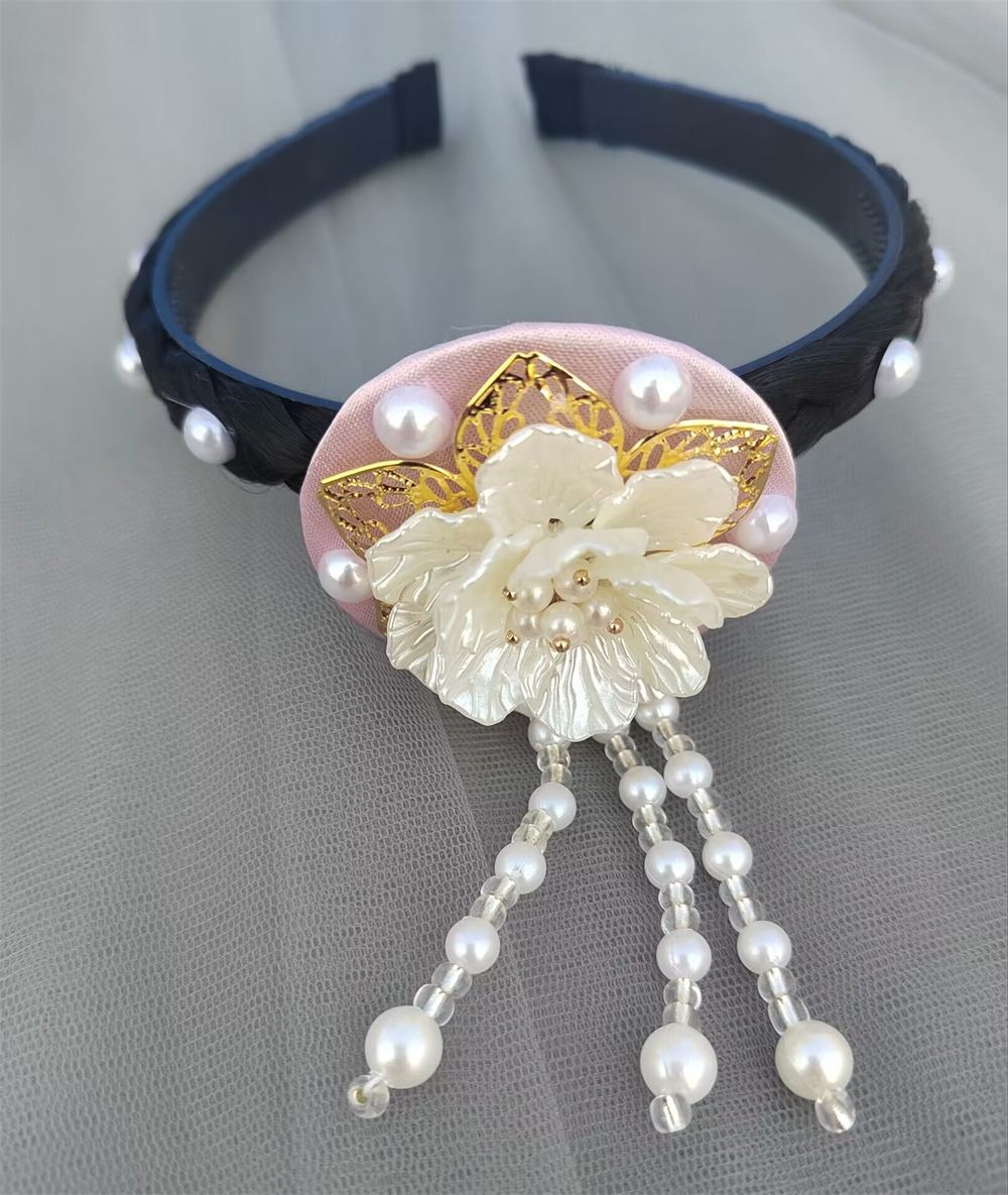 1pcs Korean Version Tassel Flower Hairband Traditional Classical Ethnic Style Headdress Hanbok Accessories Women Girl: army green
