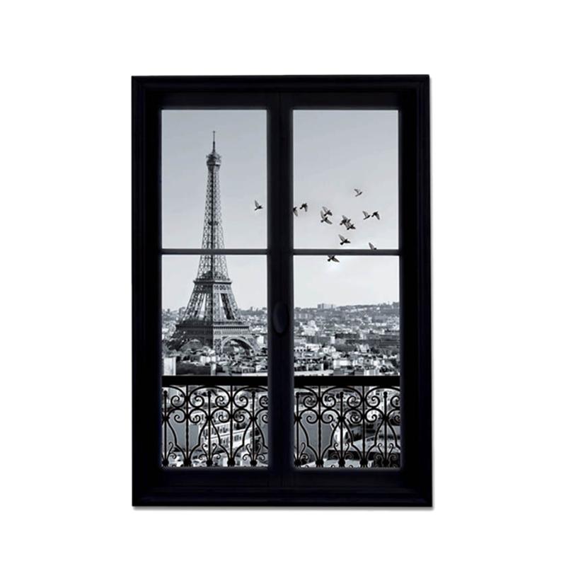 3D Wall Sticker Wall Decals 3D Window Eiffel Tower Paris City Removable Wall Stickers Art Decor Vinyl Decals Kids Room Mural