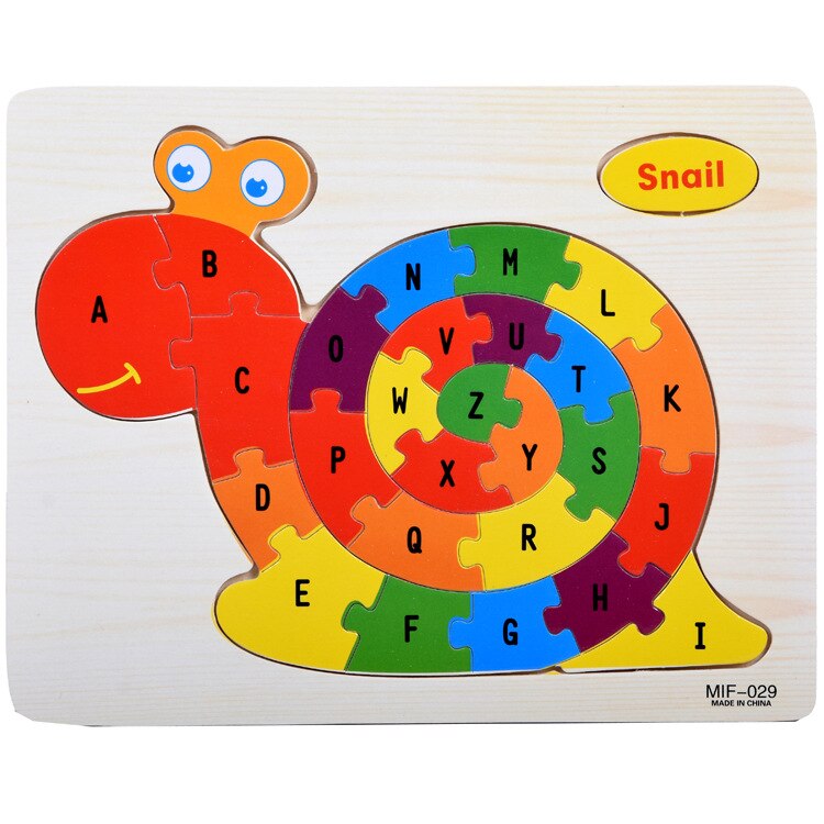 26 Letters Cognitieve Vliegtuig Puzzel Kinderen Alfabetische Grafische Onderwijs Speelgoed 9 Patronen Optioneel Houten Puzzel Blokken Ddj: snail