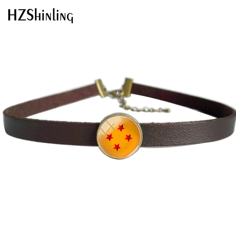 Black Brown Leather Choker Necklace Glass Photo Art Pendant Dragon Ball Stars Leather Necklaces Vintage Jewelry Round