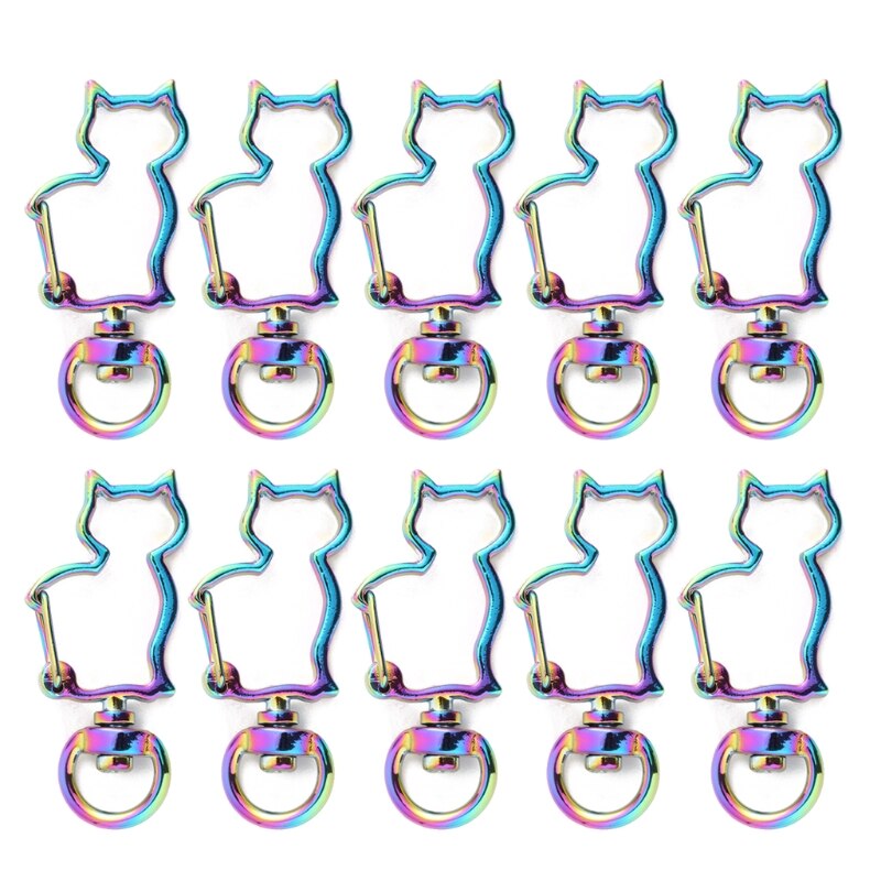 10 stuks regenboog metalen karabijnhaak kreeftensluiting lanyard met sleutelhanger voor sleutelhanger hart ster kat sleutelhanger open bezel diy tassen findi