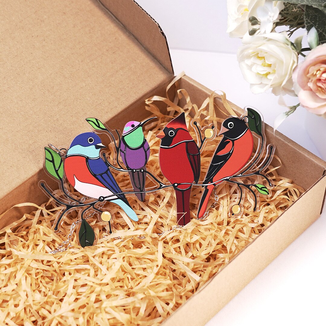 Stained Bird Glass Window Hangings Acrylic Wall Hanging Birds Decor Room Accessories Wind Scandinavian Decor Mothers Day