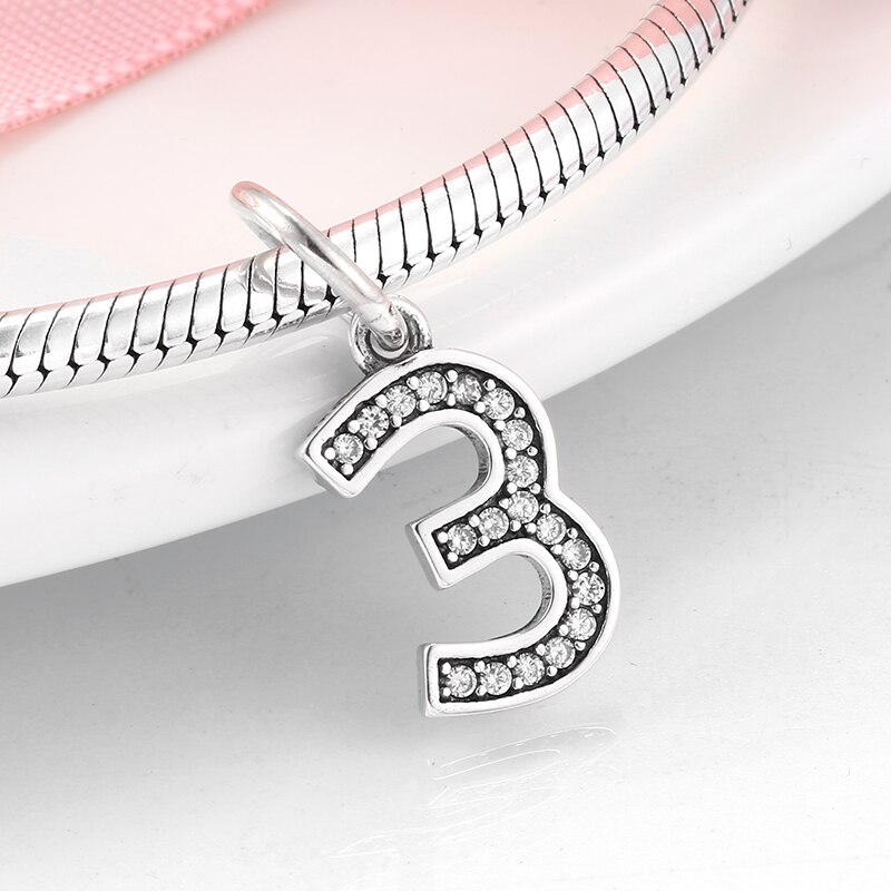 925 sterlingsølv digitalt lykkenummer 0 to 9 charme perler til smykker, der passer til originale armbånd sølvsmykker