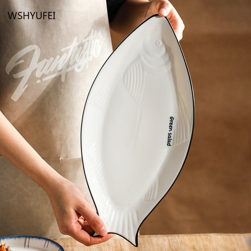 Fish Plate Household Steamed Fish Dishes Large Double Ear Plate Oval Fish Plates Ceramic Dish Household Products Tableware