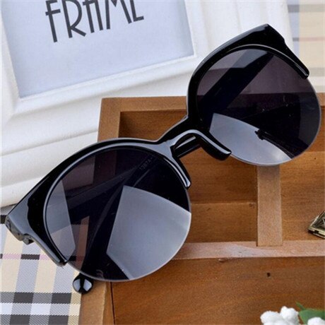 VESTEY Brand Cat Eye Sunglasses Women Classic half Frame Eyewear Black Lens Sun Glasses UV400 Gafas De: BLACK