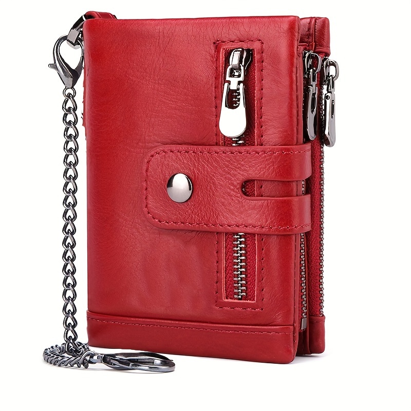 1PCS Men's RFID Wallet Anti-Theft Full Grain Leather Passport Holder Outdoor Commute Card Organizer Durable: Red