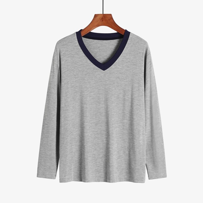 Modal Nightshirt For Men Loose Comfortable Sleepwear Tops V-Neck Casual Men's Home Clothes Solid Pyjama Large Size: Light Grey / 3XL (70-85kg)