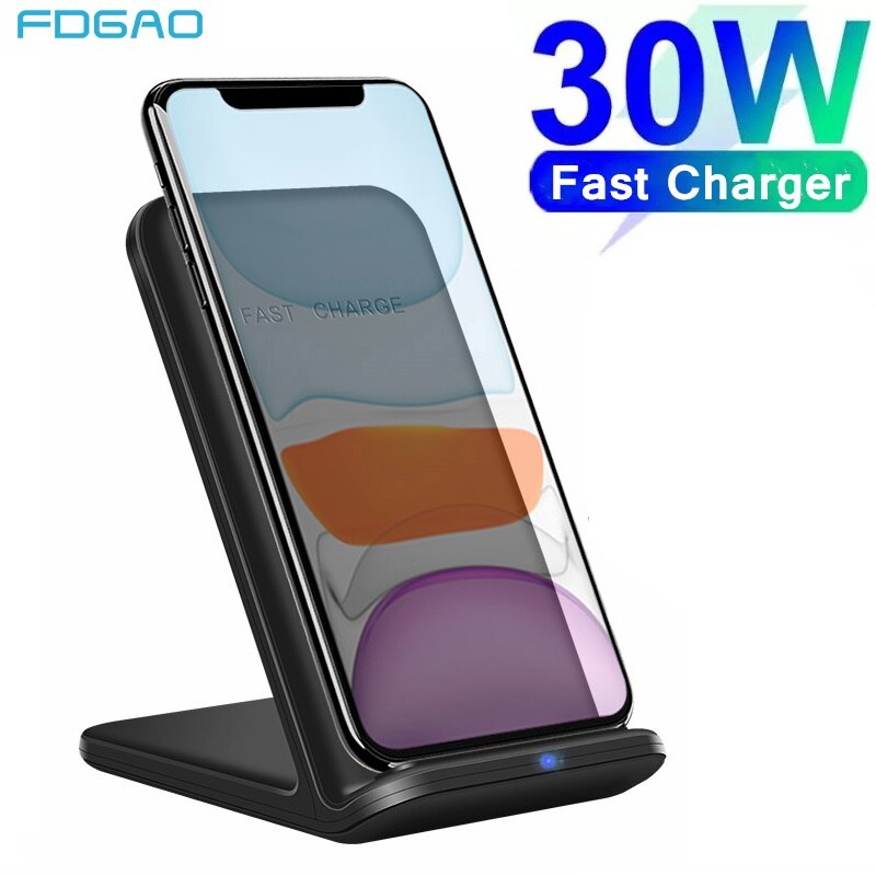Fdgao 30W Qi Draadloze Oplader Voor Samsung S9 S10 S20 Snel Opladen Dock Stand Voor Iphone 12 11 Pro xs Xr X 8 Telefoon Snellader