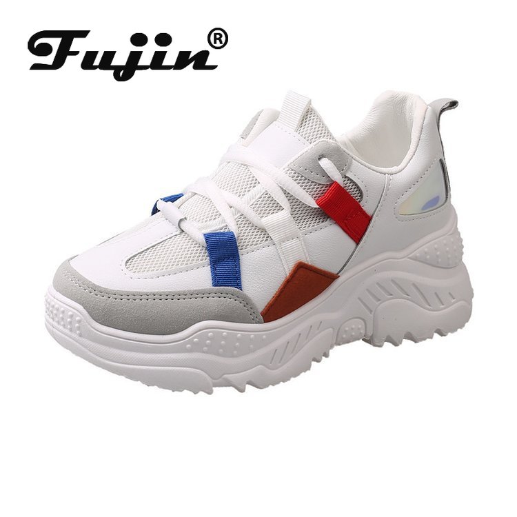 Fujin Vrouwen Sneakers Platform Lente Herfst Lente Herfst Ademende Sneakers Lace Up Dikke Vrouwen Casual Schoenen