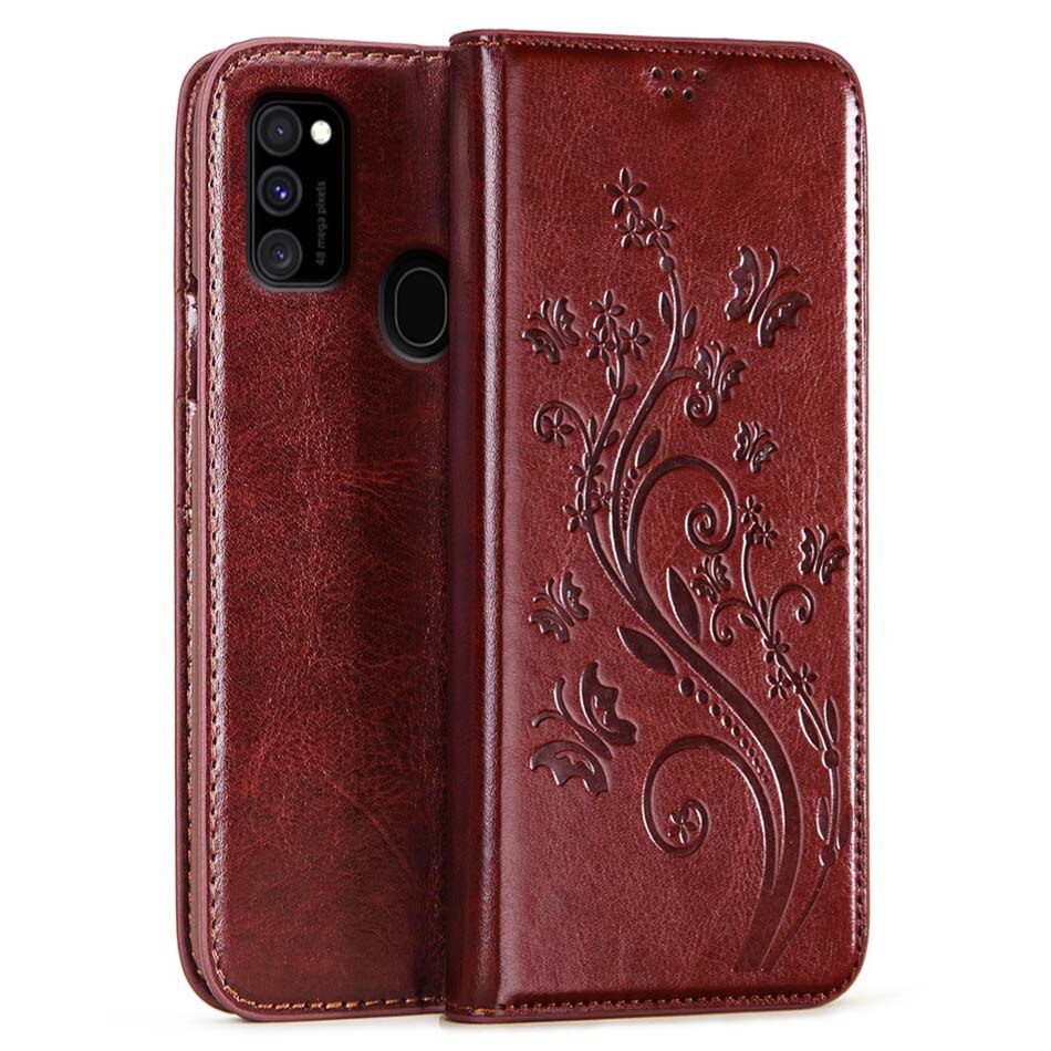 Luksusowe Retro Slim skórzane etui z klapką do Samsung Galaxy M31 przypadku portfel stojak magnetyczny okładka książki do Samsung M31 przypadkach: Brown  -- Shu