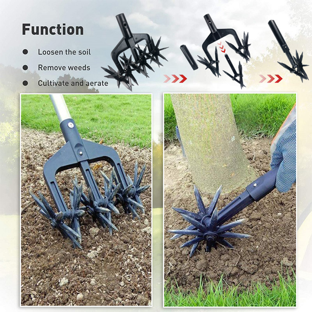 2 in 1 Garden Aerator Garden Soil Scarifier Ventilated Scarifier Gardening Rotary Tiller Rotary Cultivator Tool for Garden Lawn