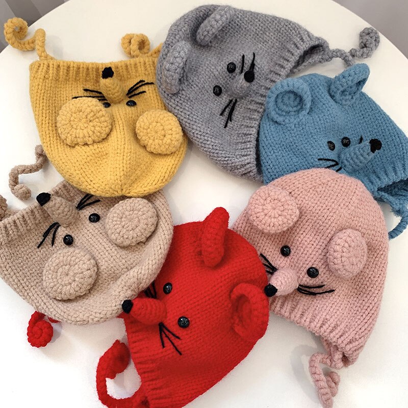 Schattige cartoon dieren baby muts met oren winter warme baby jongens meisjes muts muts gebreide peuter muts zachte kinder muts mutsen