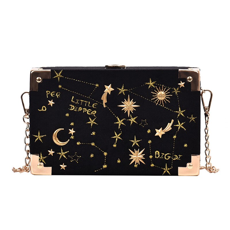 Metalen Badge Doos Vorm Handtas Portemonnee Vrouwen Zwarte Ketting Party Clutch Bag Kawaii Schoudertas Crossbody Messenger Bag